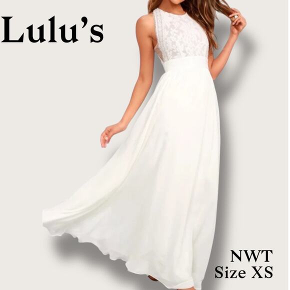 NWT Lulu’s Forever & Always White Lace Maxi Dress Bridesmaid Formal Size XS - Picture 1 of 16